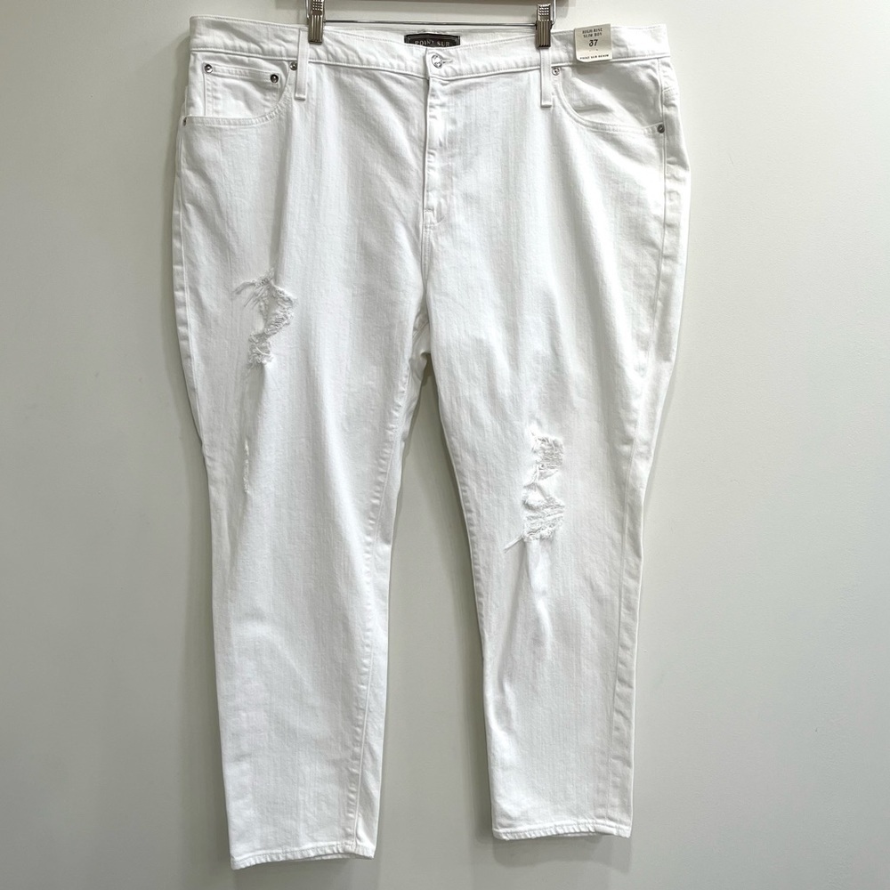 POINT SUR J. Crew High Rise Slim Boy Distressed White Jeans Plus Size 37 US 22